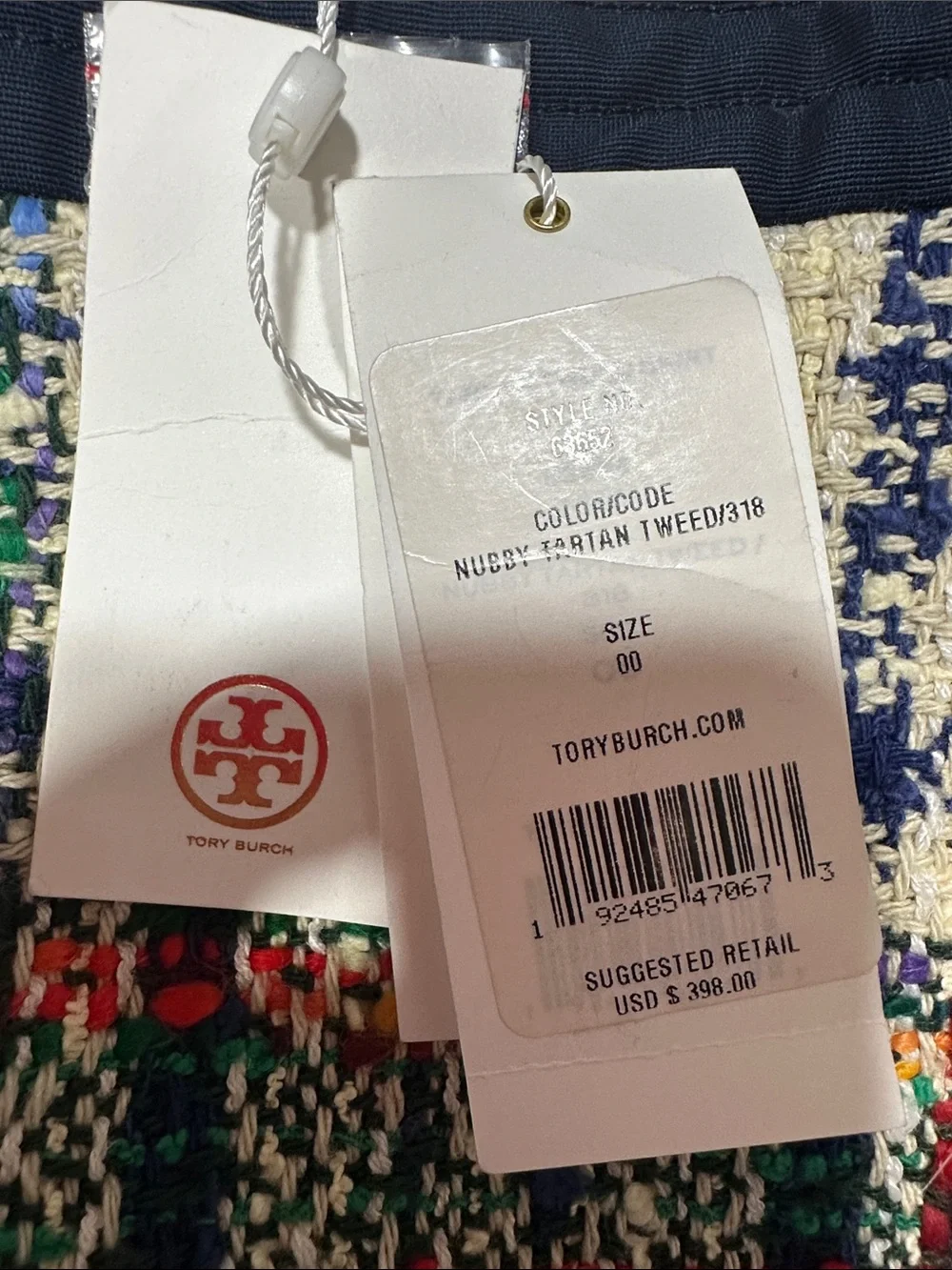 NWT Tory Burch Nubby Tartan Tweed Skirt Size 00 Plaid Office Workwear Preppy